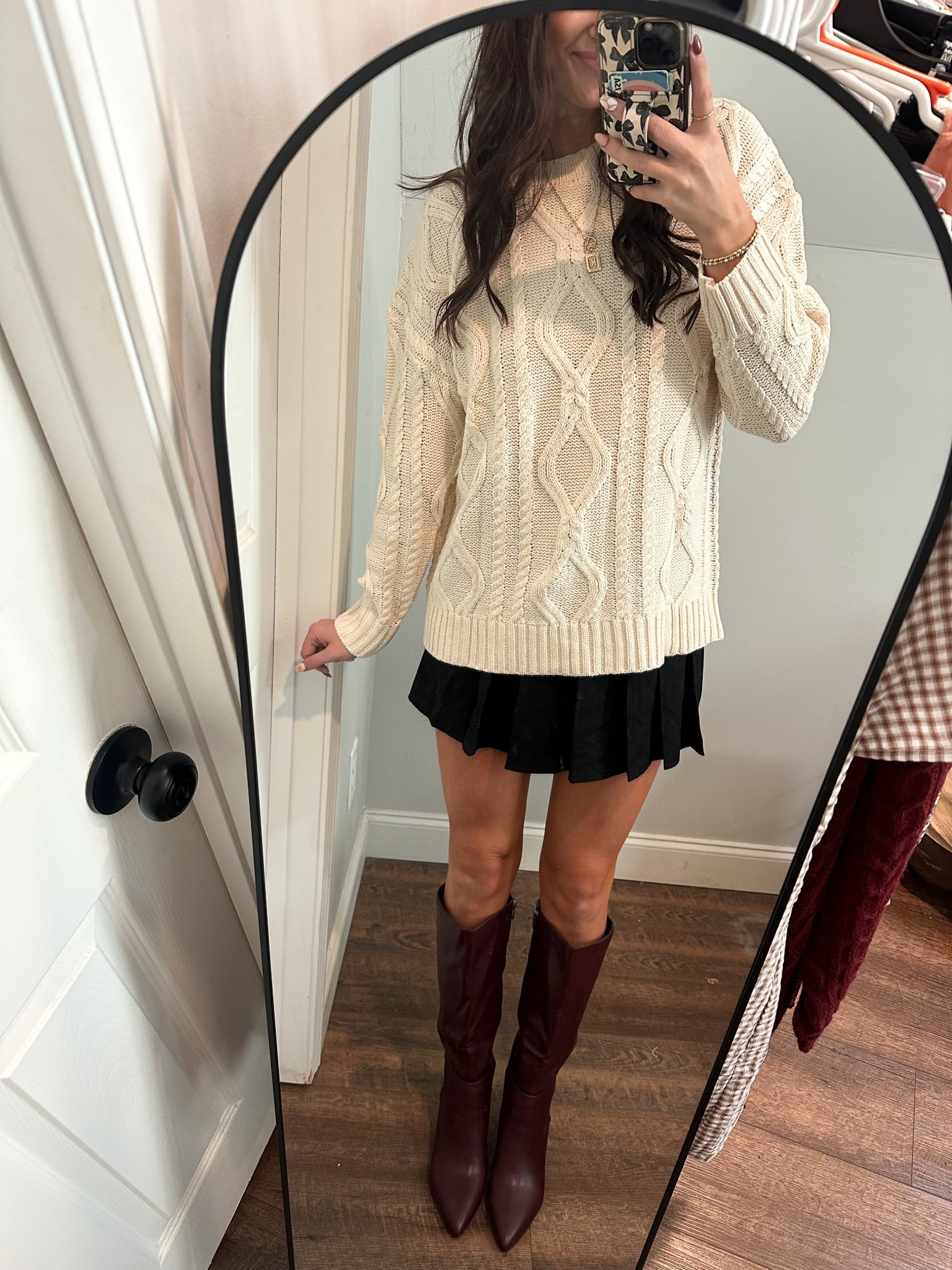 Wearing a size small sweater & size medium skirt! 🤍🧦☕️ 

#LTKootd #LTKSeasonal #LTKgrwm