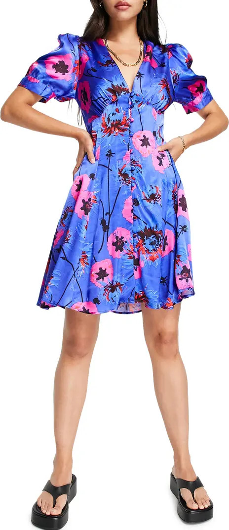 Floral Print Puff Sleeve Minidress | Nordstrom Rack