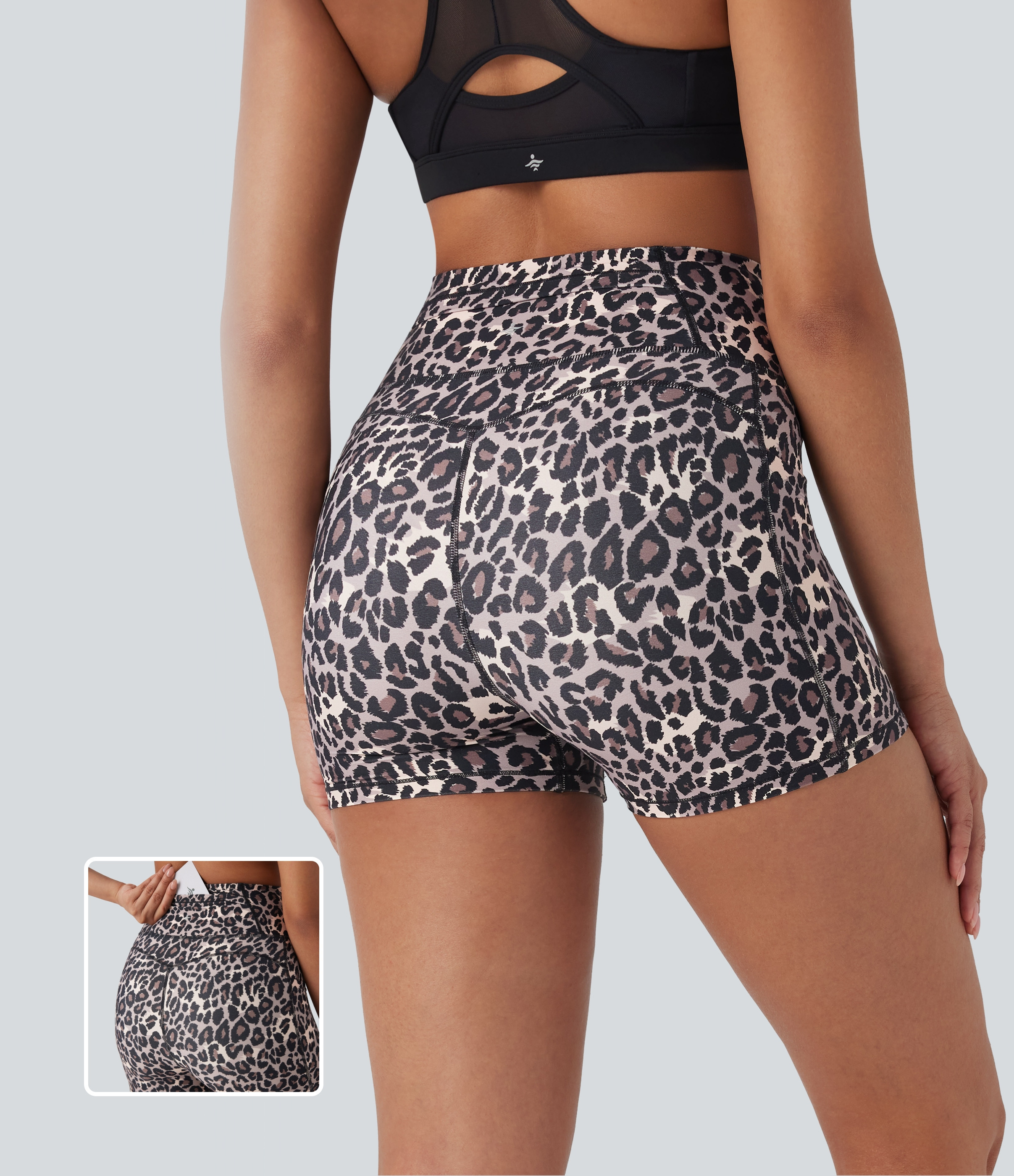 Halara High Waisted Leopard Print Yoga Biker Shorts 3'' with Pockets - Black Leopard - XL biker shorts women black biker shorts | HALARA