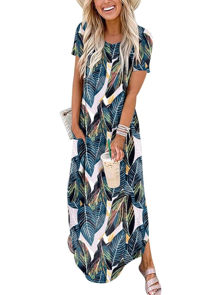 ANRABESS Women's Summer Casual Loose Short Sleeve Long T Shirt Dress Split Maxi Beach Sundress Tr... | Amazon (US)