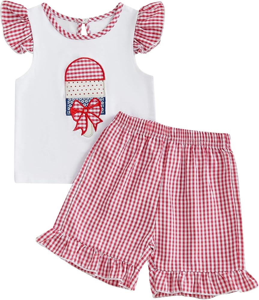 Toddler Infant Baby Girl 4th of July Outfit USA Flag Short Sleeve Shirt Tops Shorts Set 4th Fourt... | Amazon (US)