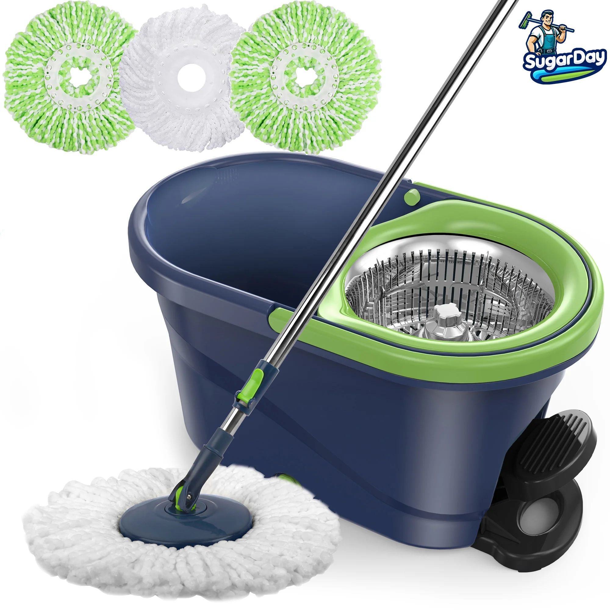 SUGARDAY Spin Mop and Bucket with Wringer Set for Floors Cleaning Heavy duty System, Green | Walmart (US)