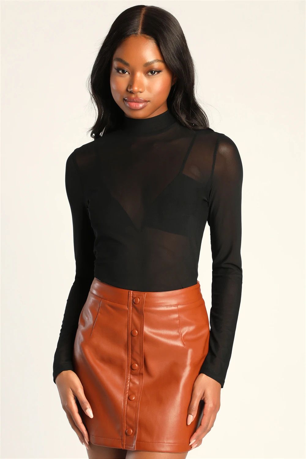 Most Fab Brown Vegan Leather Button-Front Mini Skirt | Lulus (US)