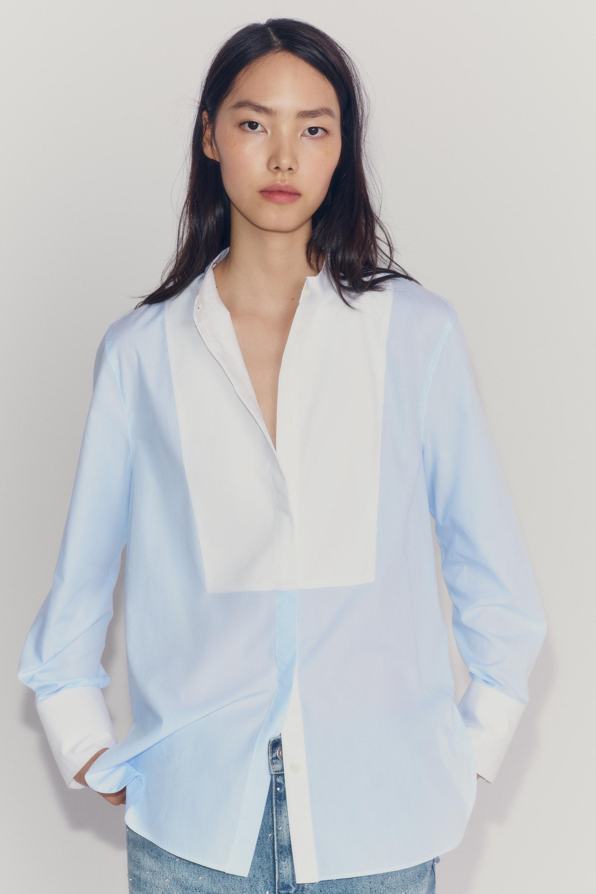 Zara - Zw Collection Striped Bib Shirt - Blue/White - L - Woman | Zara UK