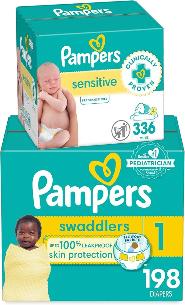 Pampers Swaddlers Disposable Baby Diapers Size 1, One Month Supply (198 Count) with Sensitive Wat... | Amazon (US)