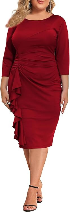 Plus Size Dresses for Curvy Women Cocktail Party Wedding Guest Work Bodycon Midi Dress | Amazon (US)