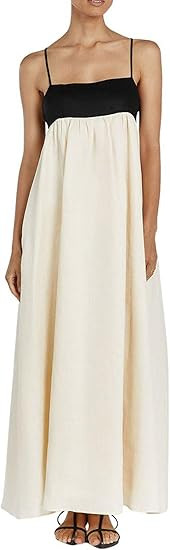 chouyatou Women's Summer Color Block Spaghetti Strap Maxi Linen Dress Long Casual Flowy Beach Sun... | Amazon (US)