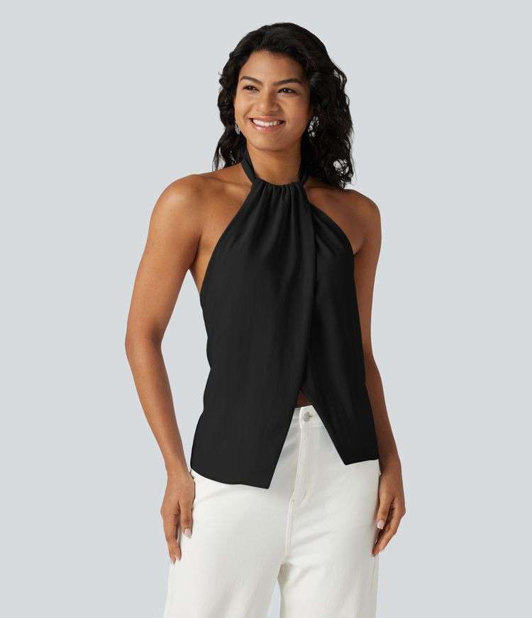 Backless Tie-back Casual Halter Top | Halara-AU