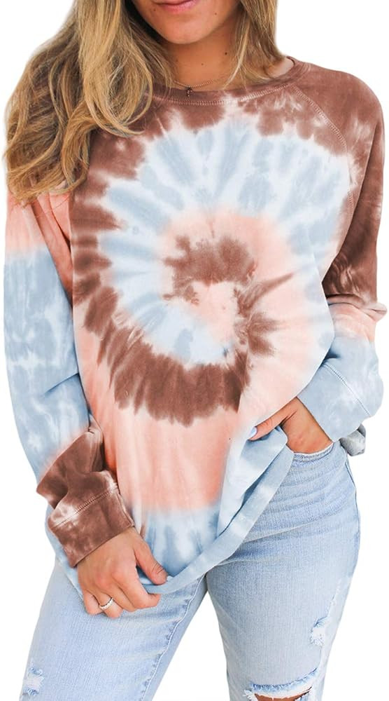 Famulily Womens Tie Dye Sweatshirt Casual Long Sleeve Crewneck Pullover Shirts S-XXL | Amazon (US)