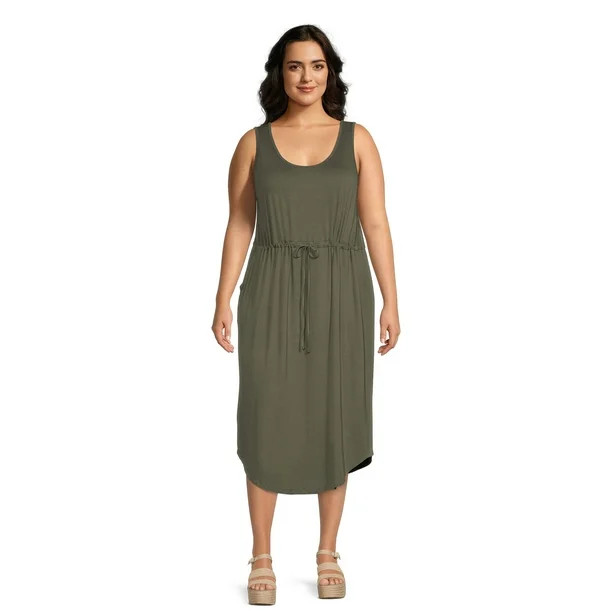 Terra & Sky Women's Plus Size Drawstring Waist Tank Dress | Walmart (US)