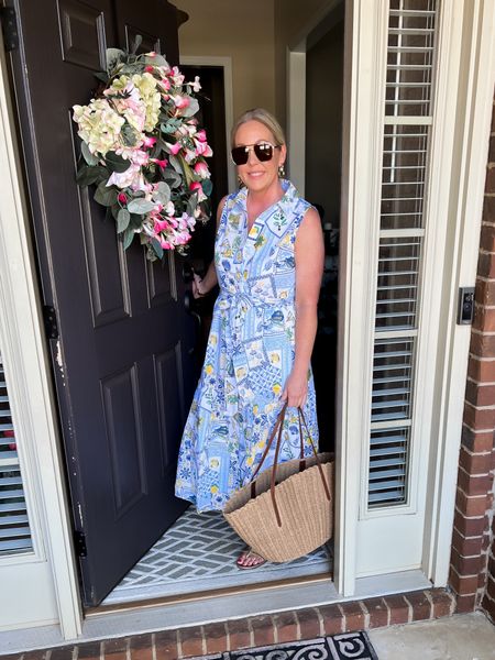 I think a European vacation is calling me. 🍋☀️ Loving this pretty summer print shirt dress! True to size and comes in other pieces like shirts, shorts and even PJ’s. 

#LTKFindsUnder50 #LTKOver40 #LTKSaleAlert