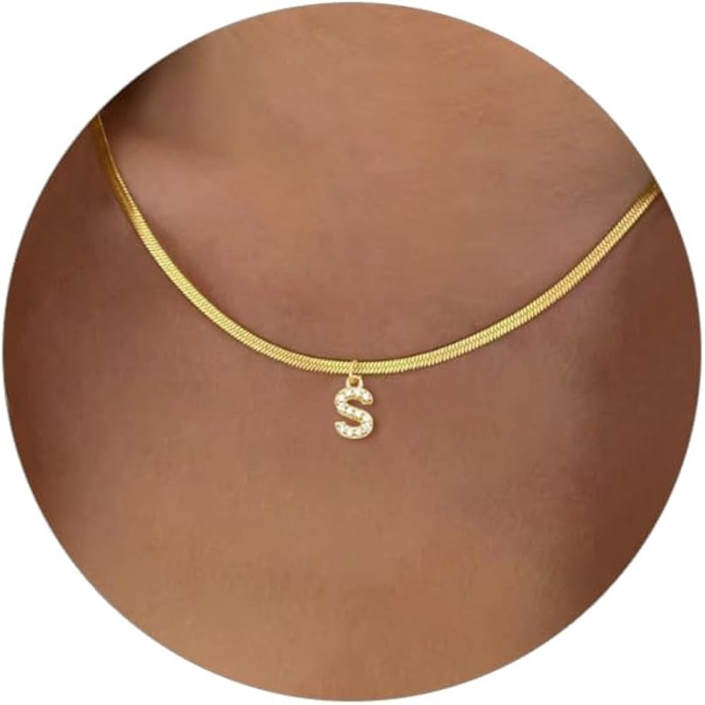 Initial Choker Necklace For Women, Stainless Steel 18k Gold Plated | Amazon (US)