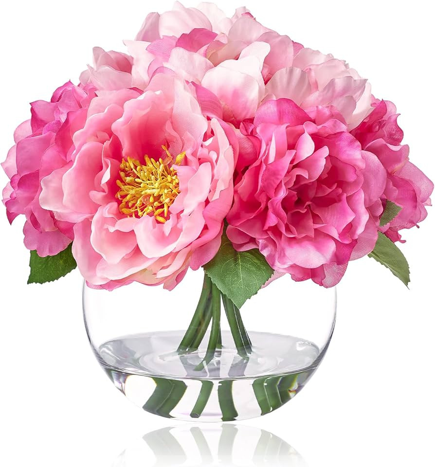 WELL KNOWN Artificial Flowers with Vase Silk Flower Arrangements in Round Bowl Vase with Faux Wat... | Amazon (US)