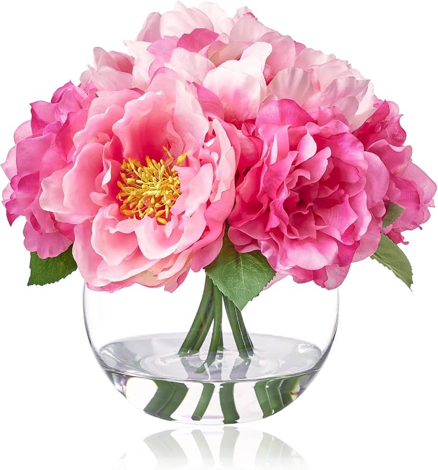 WELL KNOWN Artificial Flowers with Vase Silk Flower Arrangements in Round Bowl Vase with Faux Wat... | Amazon (US)