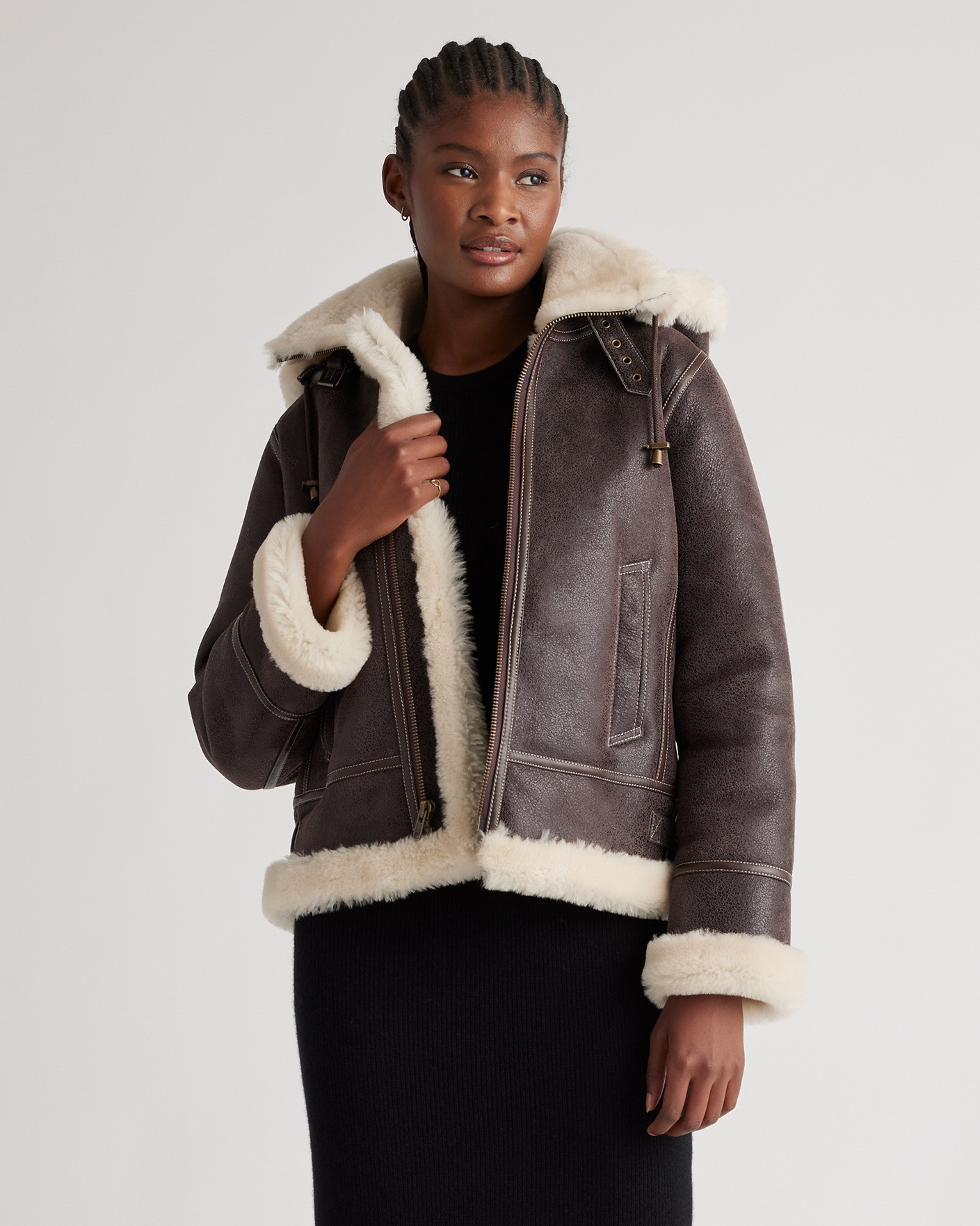 Quince | Men's 100% Shearling Bomber Jacket in Dark Brown, Size Small, Leather | Quince
