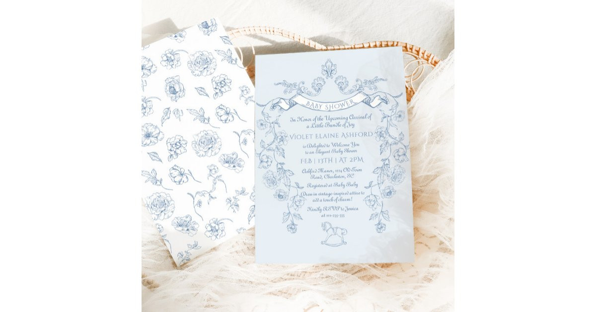 Toile de Jouy vintage Victorian French baby shower Invitation | Zazzle | Zazzle