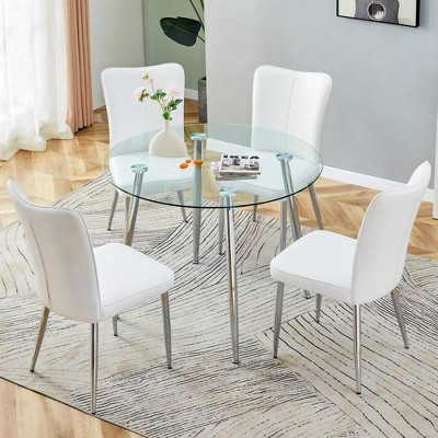 KWPZQEB 5-Piece Table and Chair Set, Round Dining Table With Tempered Glass & Metal Legs, Paried With 4 Upholstered Chairs for Kitchen, Dining Room | Target