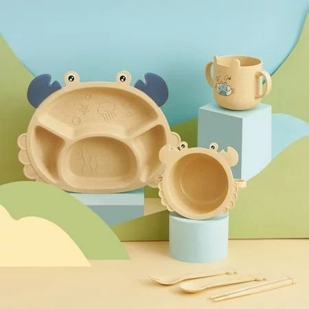 Clearance! 6pcs Food-grade Kids Feeding Set Cartoon Crab Plate Kids Dishes Bowl+Cup+Spoon Fork Table | Walmart (US)