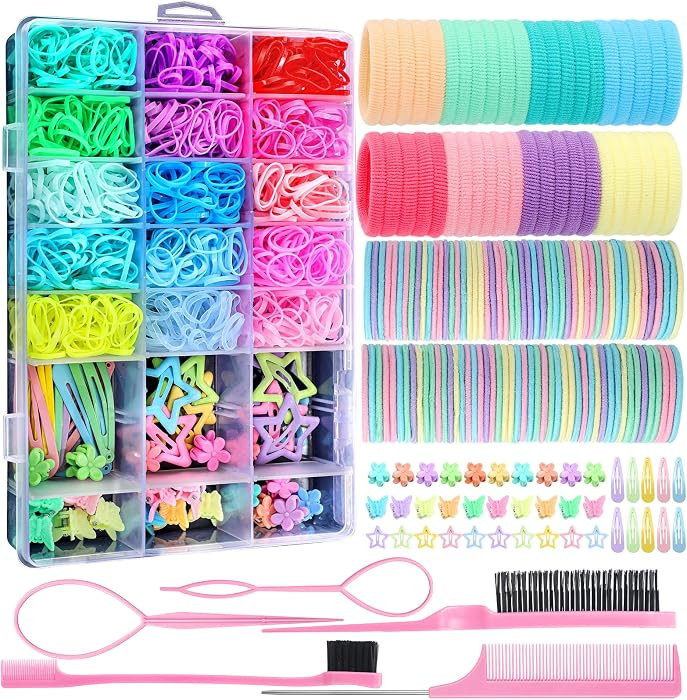 Hair Accessories for Girls, 1695 Pcs Toddler Hair Ties Elastic Hair Ties with Hair Clips Hair Tai... | Amazon (US)