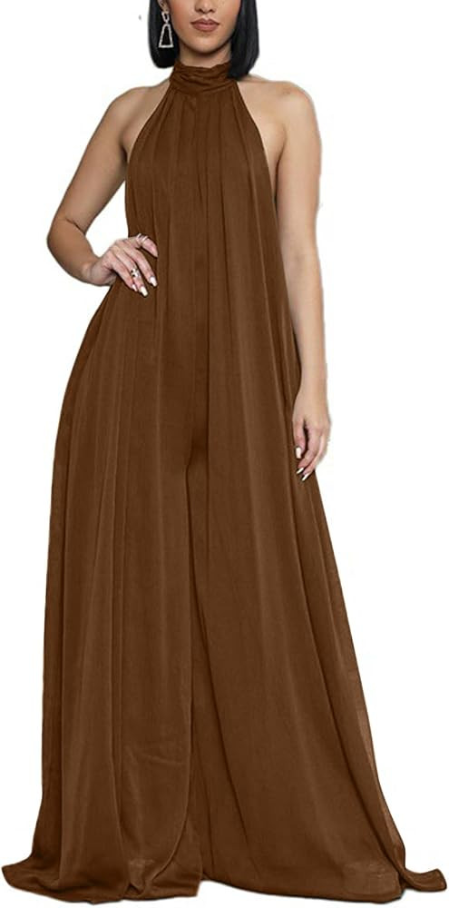Ekaliy Women\u2019s Sexy Summer Jumpsuit Halter Neck Sleeveless Chiffon Wide Leg Long Pant Jumpsu... | Amazon (US)