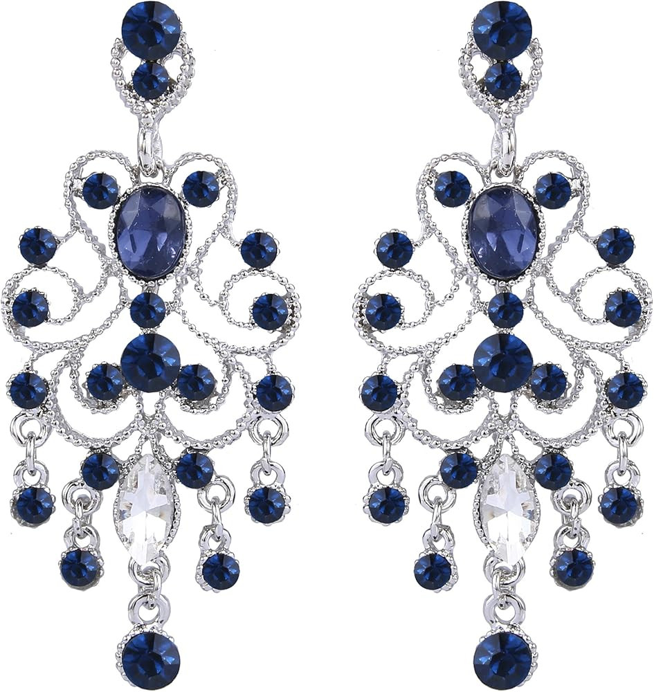 BriLove Women's Vintaged Style Wedding Bridal Crystal Drop Hollow Chandelier Filigree Dangle Earring | Amazon (US)