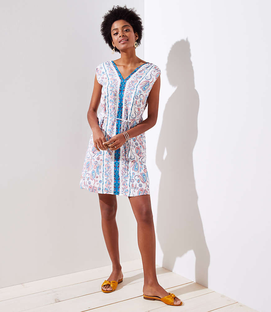 Floral Paisley Tie Waist Dress | LOFT