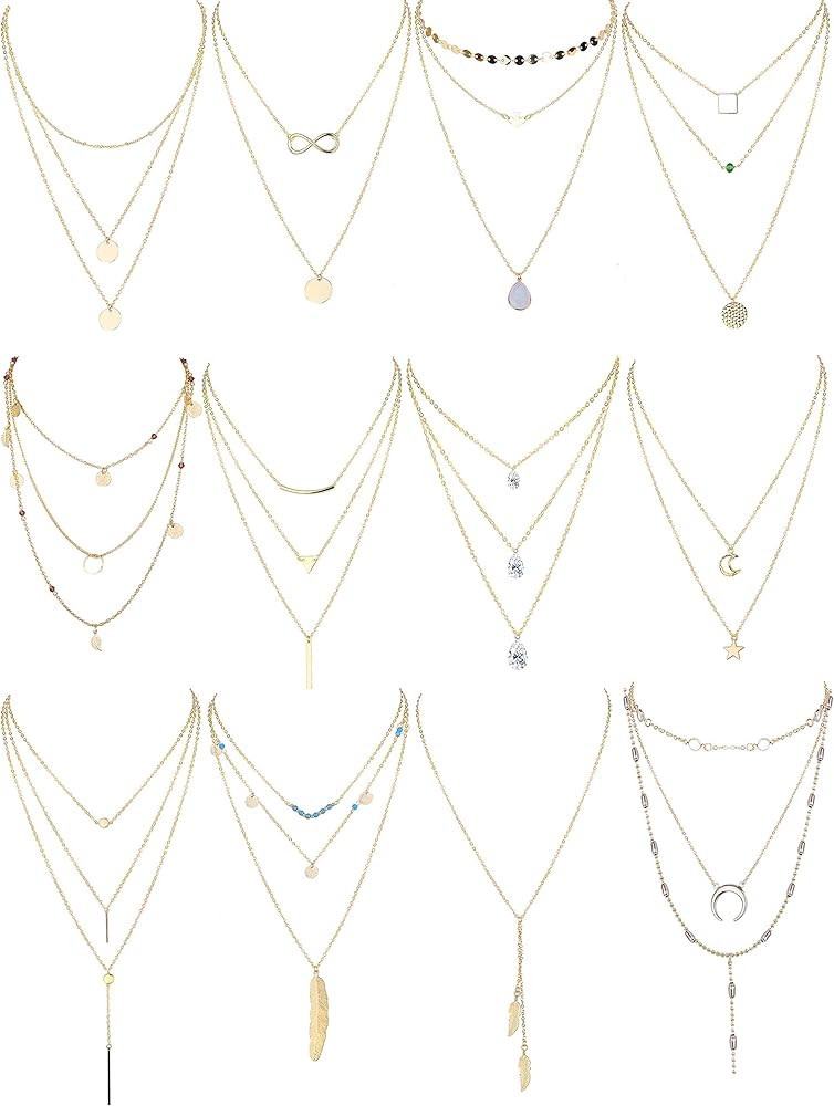 12 PCS Gold & Silver Tone Layered Necklace for Women Girls Sexy Long Choker Chain Y Necklace Bar ... | Amazon (US)