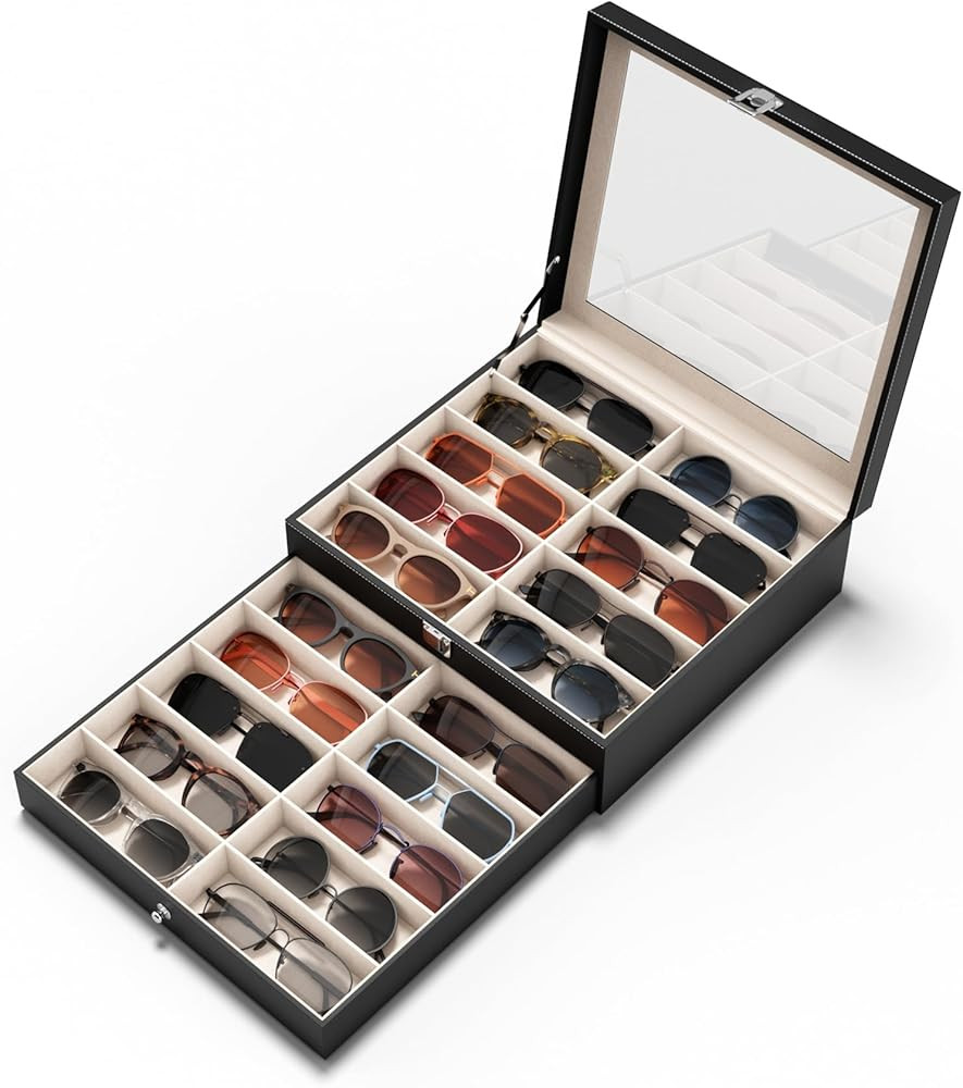 20 Slots Sunglass Organizer for Women Men Multiple Pairs of Sunglasses Storage Box See-Through Di... | Amazon (US)