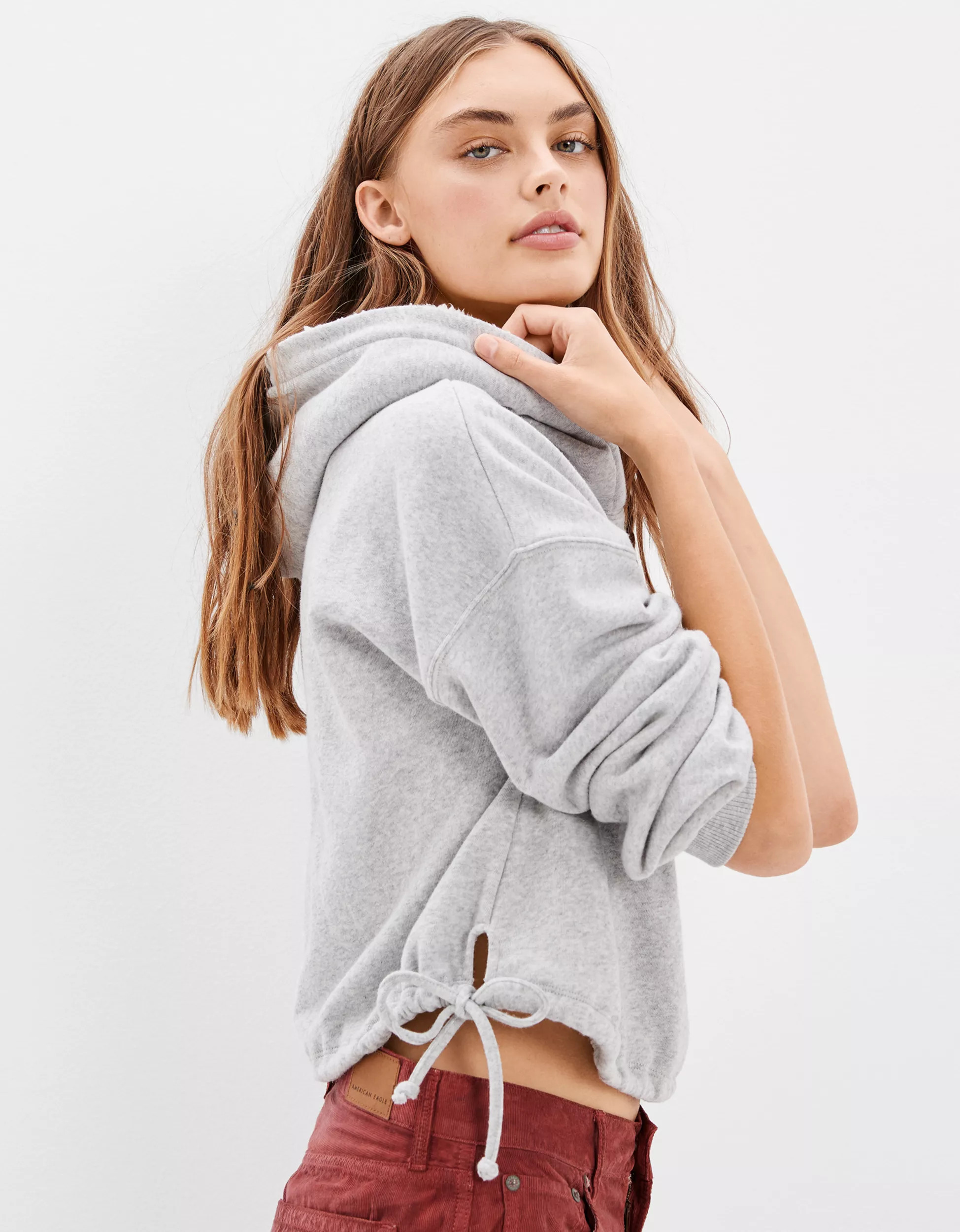 AE Cropped Sherpa-Lined Hoodie | American Eagle Outfitters (US & CA)