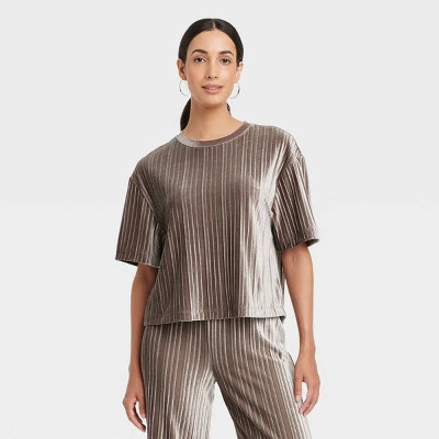 Women's Elbow Sleeve Velvet Plisse T-Shirt - A New Day™ | Target