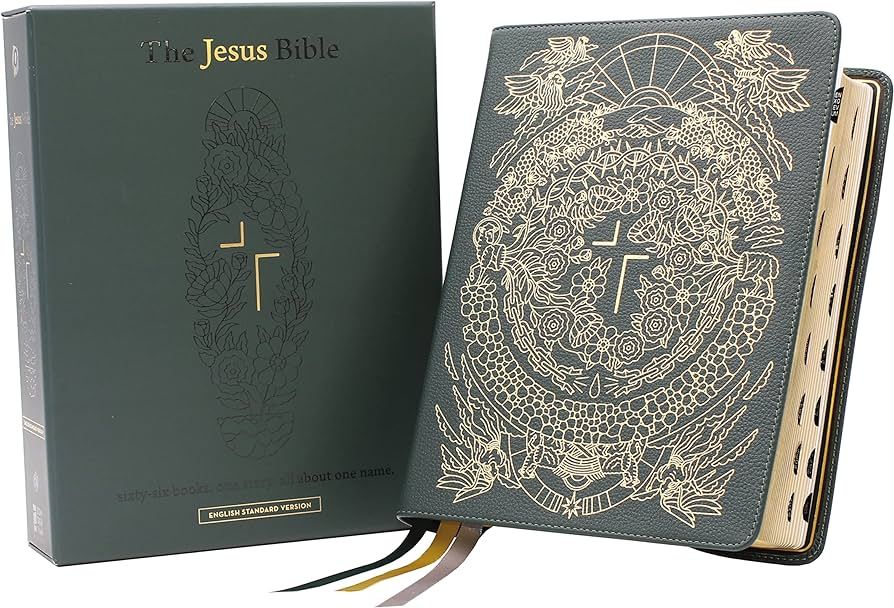 The Jesus Bible Artist Edition, ESV, Genuine Leather, Calfskin, Green, Limited Edition, Thumb Ind... | Amazon (US)