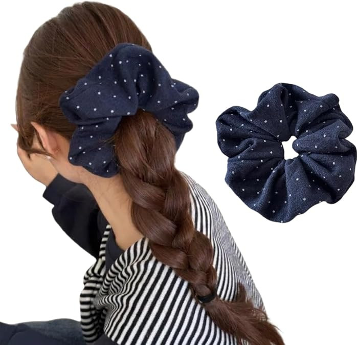 Korean Polka Dot Knit Scrunchies for Women \u2013 Soft Cozy Stretchy Double Layer Hair Tie, Autum... | Amazon (US)