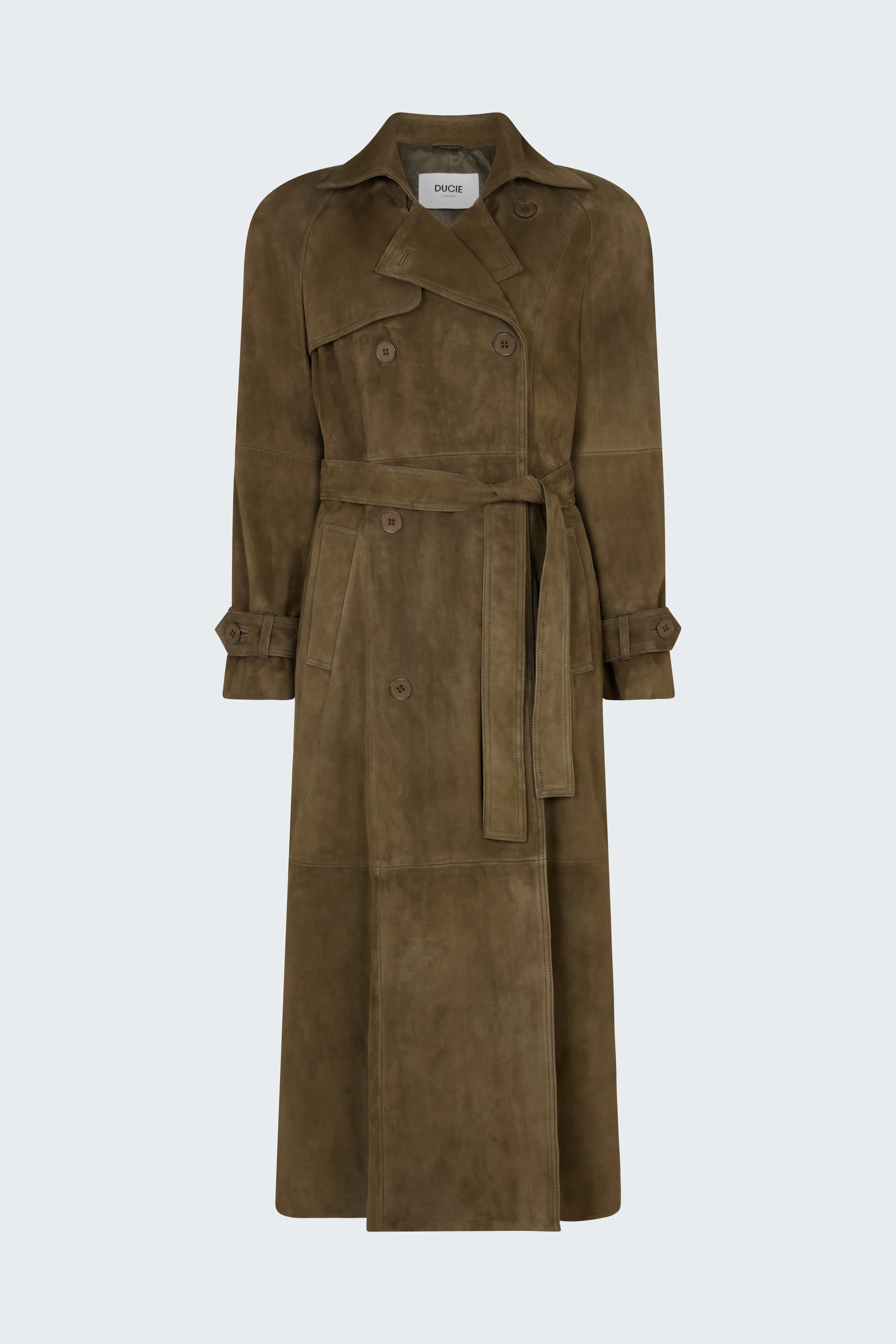 Corrin Suede Trench Coat | DUCIE