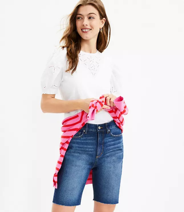 Fresh Cut High Rise Skinny Bermuda Shorts in Vivid Dark Indigo Wash | LOFT