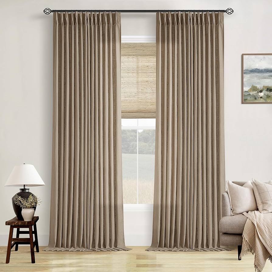 Light Brown 90 Inch Linen Curtains Pinch Pleated for Living Room Bedroom Dining Boho Light Filter... | Amazon (US)