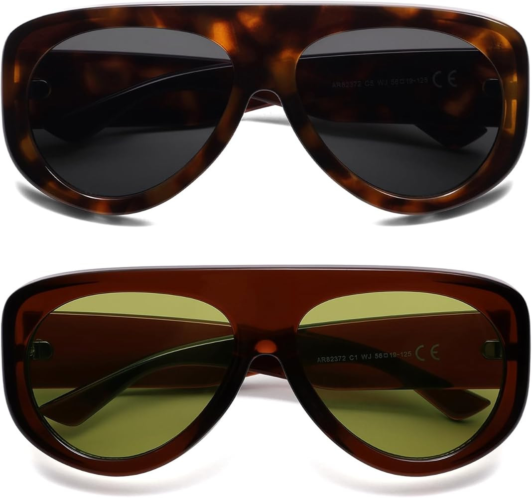 Trendy Aviator Sunglasses Womens Mens Retro 90s Rectangle Wrap Shades Oversized Style AR82372 | Amazon (US)