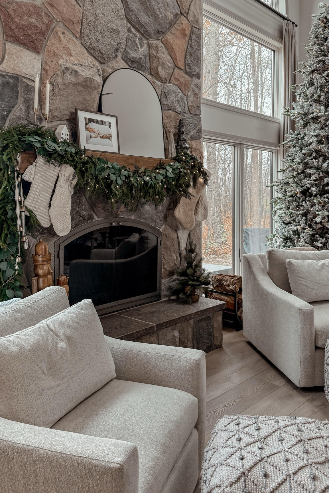 Christmas mantel decor dreams come true 😍✨isn’t everything better with twinkle lights? 😂 I think so!! Obsessed 🎄 

Come stay awhile, seasonal decor, holiday mantel decorations  

#LTKSeasonal #LTKHoliday #LTKHome