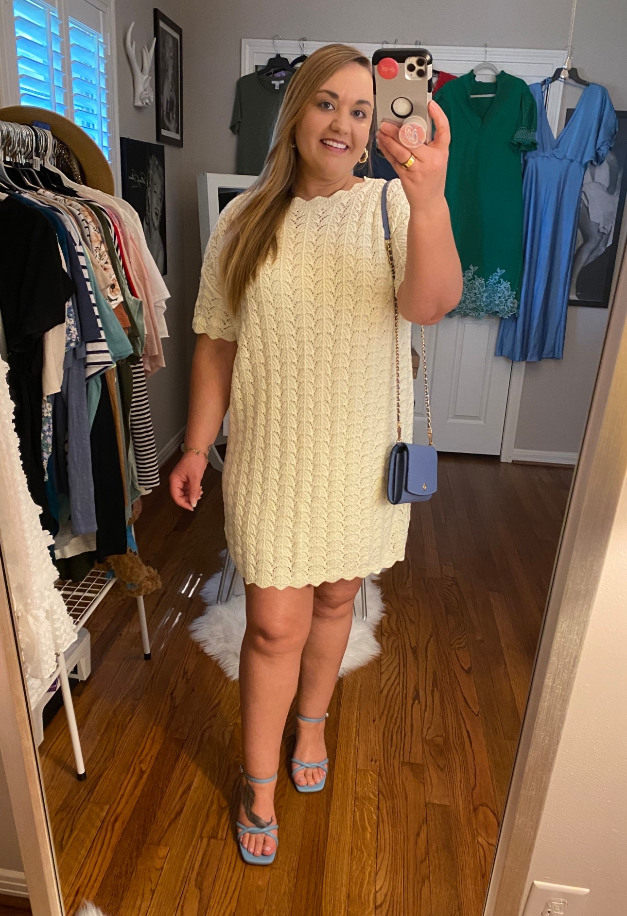Knit dress, pointelle dress, target dress, beach vacation, resortwear, blue sandals, heeled sandals, blue shoes, cream dress

#LTKFindsUnder50 #LTKShoeCrush #LTKMidsize