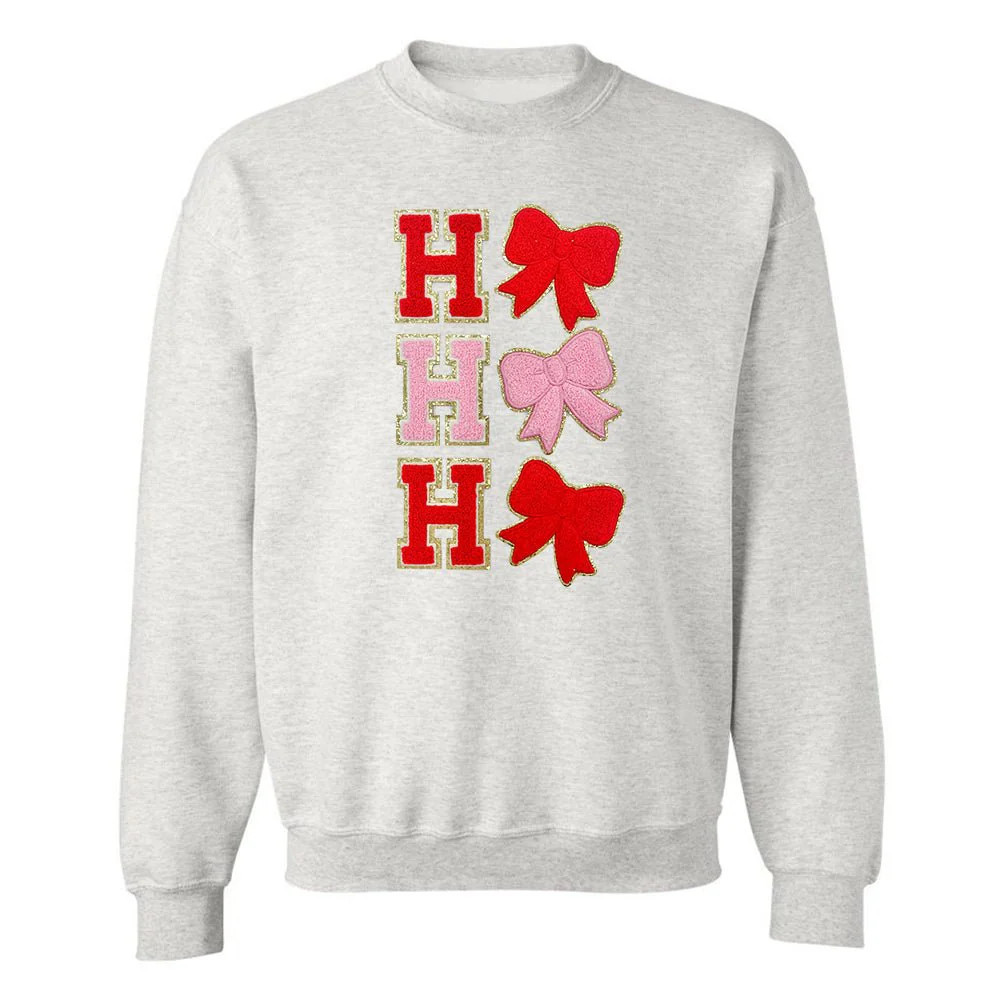 Ho Ho Ho Bows Letter Patch Crewneck Sweatshirt | United Monograms
