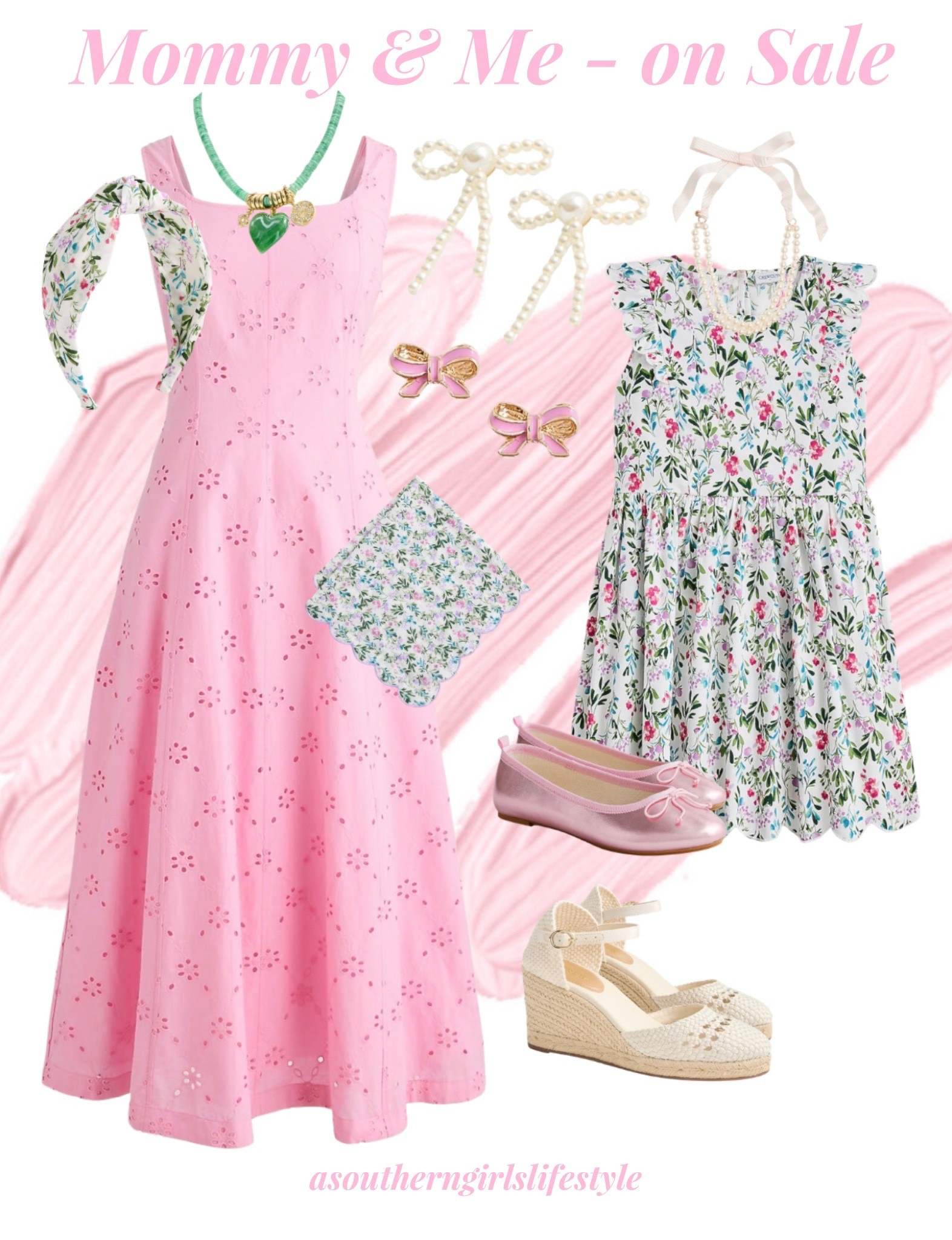 One Stop Shopping - on Sale! Still time to grab Easter matching outfits with ease! 

Pink Eyelet Dress, Floral Headband, Pearl Bow Earrings, Green Heart Necklace, Floral Handkerchief (tie it on your purse), Crochet Espadrille Wedges, Floral Dress, Pink Bow Earrings, Pearl Necklace & Metallic Pink Ballet Flats 

Easter Dress Women. Spring Dresses. Spring Outfits 2026 

#LTKootd #LTKSaleAlert #LTKSeasonal