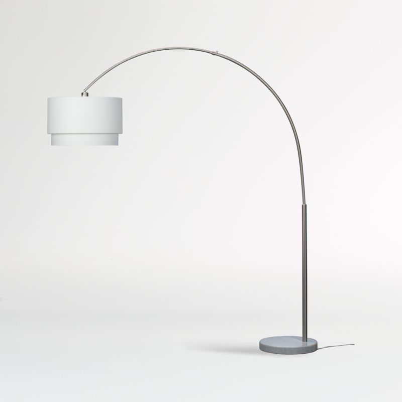 Meryl Arc Nickel Corner Floor Lamp with White Shade + Reviews | Crate & Barrel | Crate & Barrel