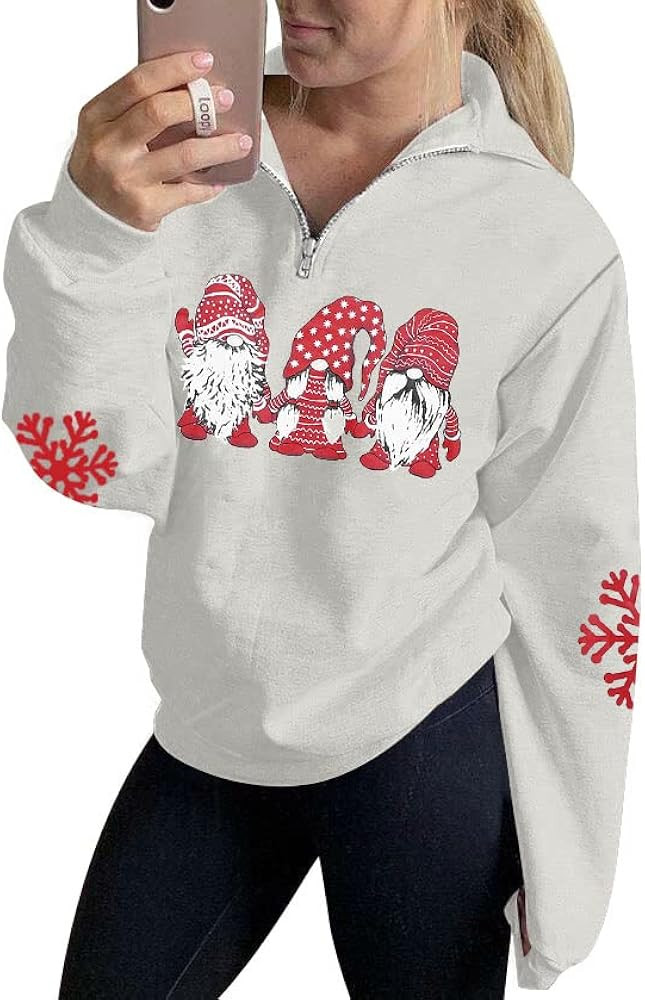 LOTUCY Merry Christmas Sweatshirts For Women Gnomes Santa Christmas Sweatshirt Cute Long Sleeve P... | Amazon (US)