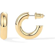 PAVOI 14K Gold Plated Lightweight Chunky Open Hoops | Gold Hoop Earrings for Women | Amazon (US)