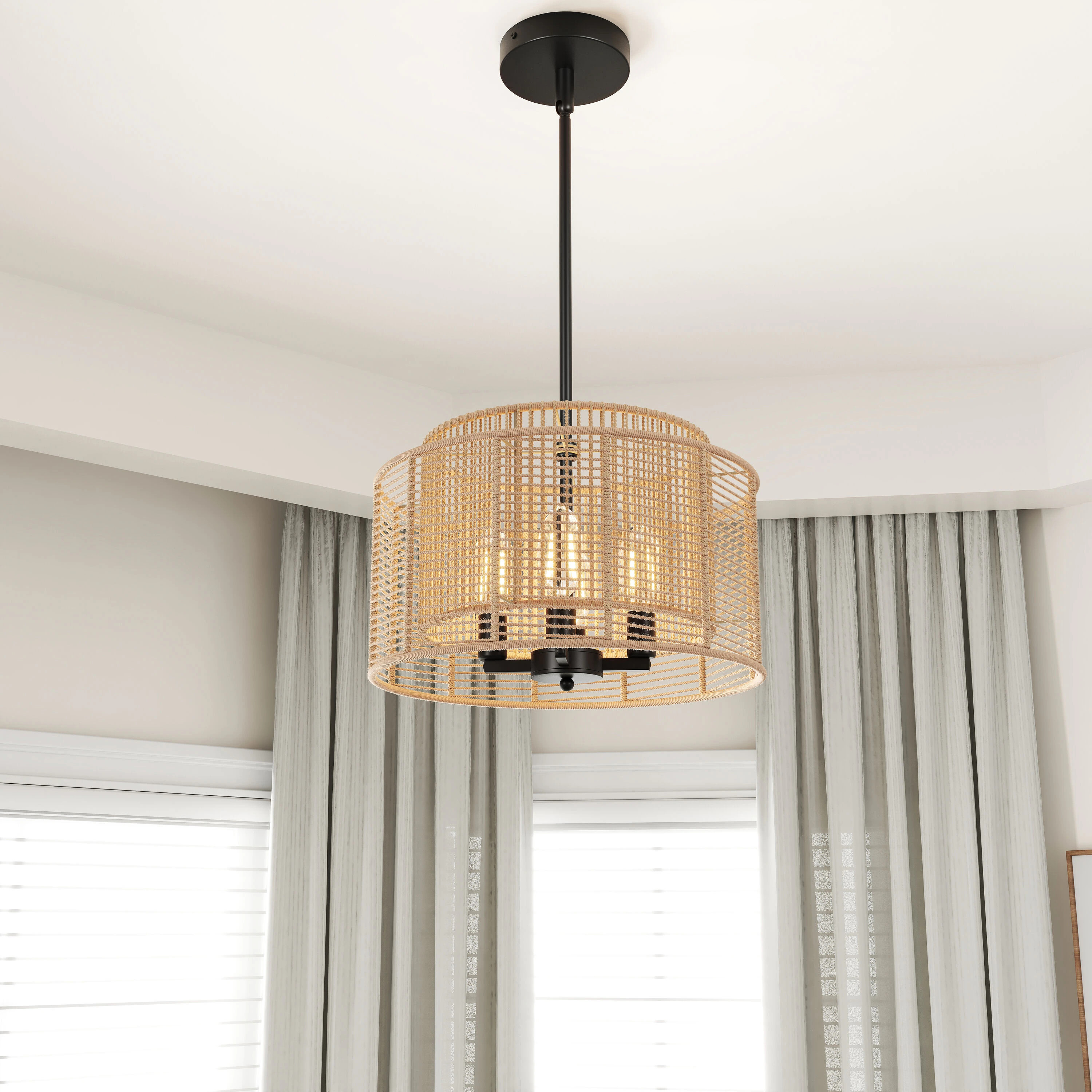 Aiwen 4 -Light Black Rattan Mixed material Chandelier one_size | P-NW-7054 | Lowe's