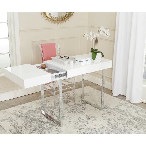 Safavieh Modern Glam Berkley Modern White/ Chrome Desk | Bed Bath & Beyond