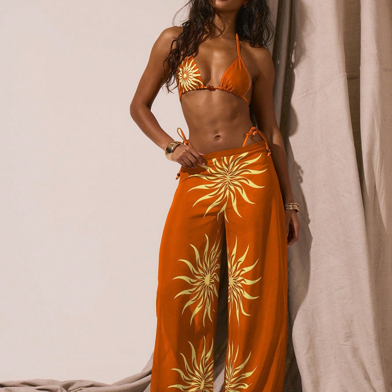 Musera Resort Tie Side Graphic Sun Print Bikini Bottoms Only Spring Summer Vacation Sexy Boho Ibiza Festival Beach Swim Graphic Carvinal Carnival Holiday | SHEIN