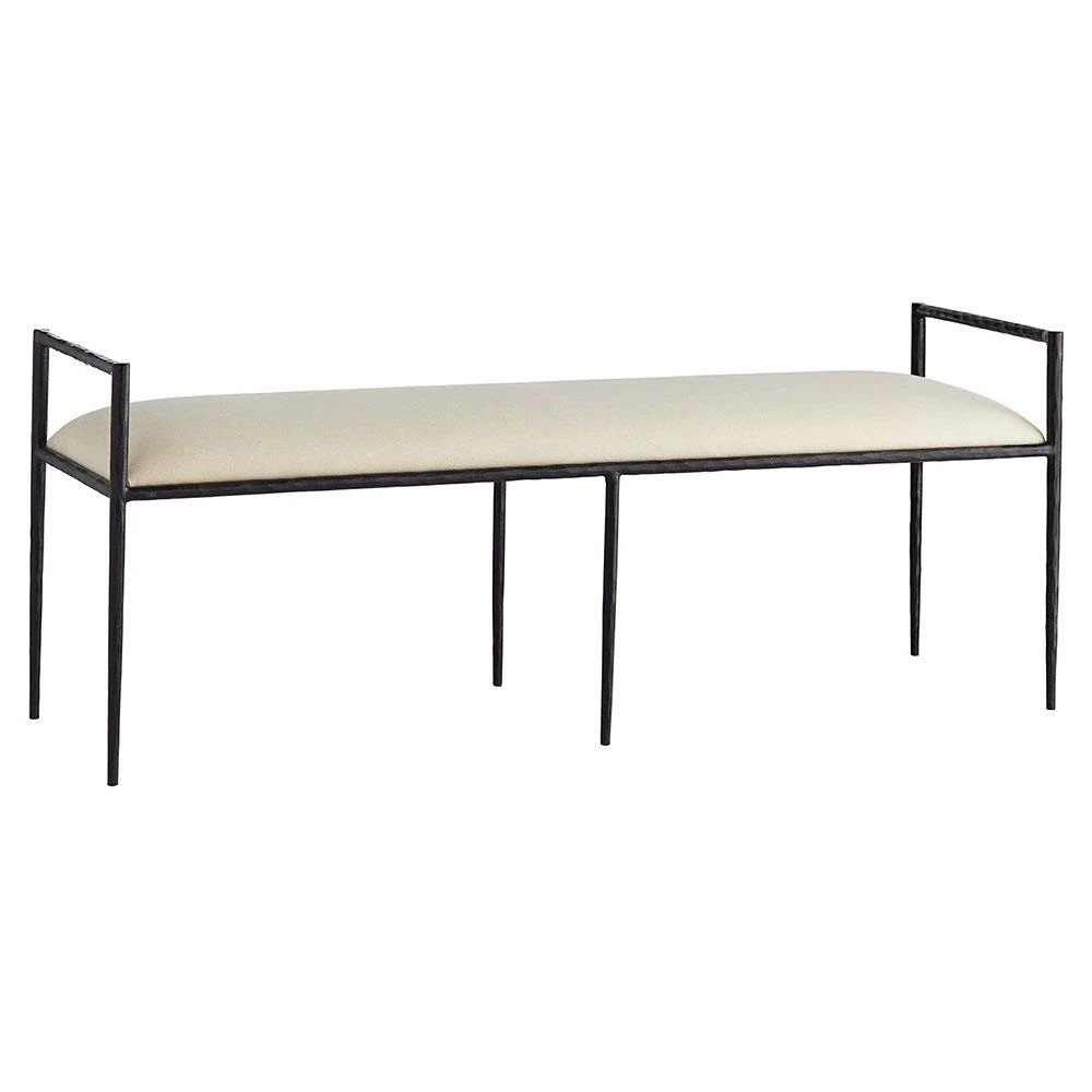 Barbana Modern Classic Off White Muslin Black Iron Bench | Kathy Kuo Home