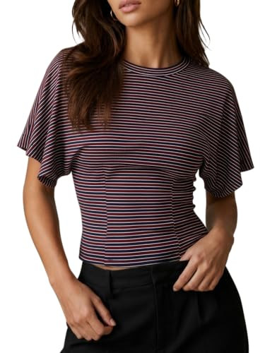 CHYRII Womens Summer Tops Lyocell Striped Batwing Short Sleeve T Shirts | Amazon (US)
