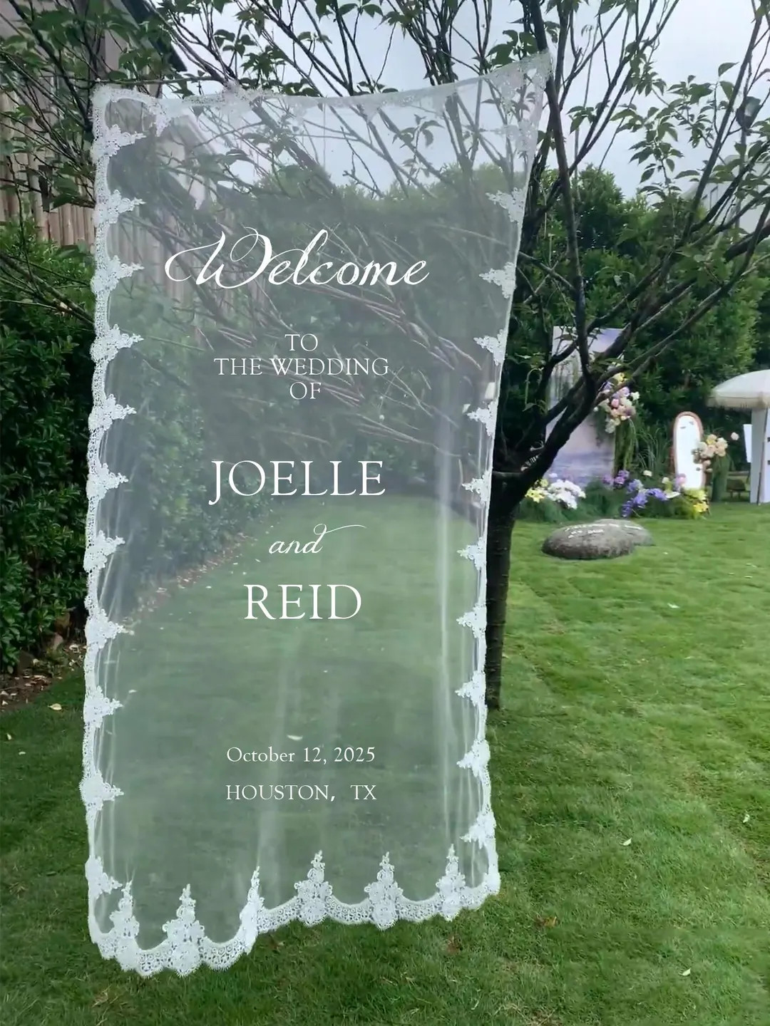 Custom Lace Wedding Welcome Sign, Sheer Fabric Banner - Etsy | Etsy (US)
