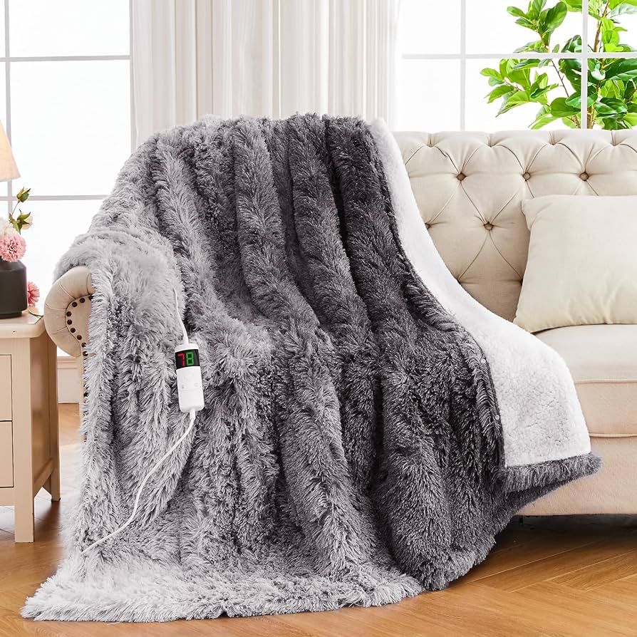 RUJIPO Electric Heated Blanket - Electric Blanket with Faux Fur & Sherpa Fleece Heated Throw for ... | Amazon (US)